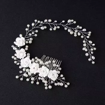 Tool Hair Pin Wedding Jewelry Hair Comb Tiaras Crown Pearl Flower Crystal Bride Hairband белый