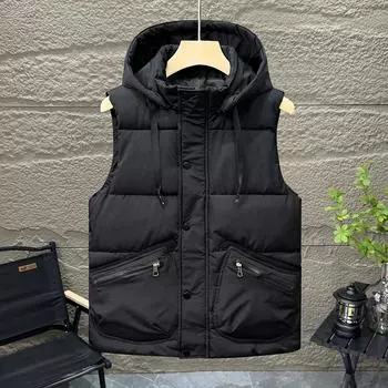 Tooling cotton vest autumn and winter trend casual warm jacket vest thickened handsome men s vest M чёрный