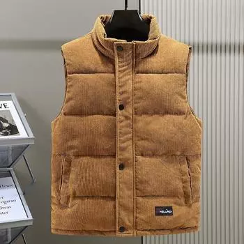 Tooling cotton vest men s autumn and winter thickened corduroy stand-up collar vest trendy jacket thermal vest vest outside M верблюд