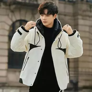 Tooling Down Jacket Men s Winter Thickened Men s Fake Two Short Jacket Jacket 2XL чёрный