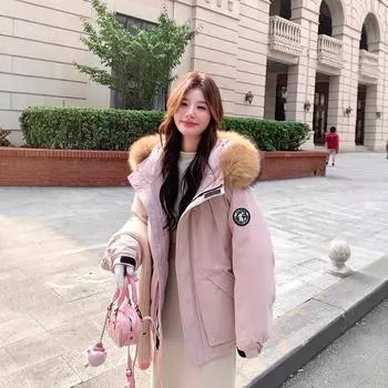 Tooling Down Jacket Women s 2025 Winter New Korean Version Fur Collar Pie Overcome Short White Duck Down Loose Thickened Coat S 80-57.5 kg