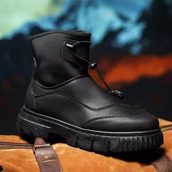 Tooling men s shoes autumn new men s British style versatile locomotive sports hiking shoes leather surface waterproof black leather boots 39