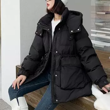 Tooling пуховик женский высокого класса женская зимняя одежда короткая куртка с капюшоном на утином пуху куртка большого размера S (100-62.5kg recommended) чёрный