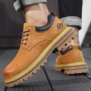Tooling Walking Shoes Male Travel Skateboard Retro Luxury Mens Casual Shoes Suede Flats Leather Men Sneakers Lace Up Comfy Shoes 38 жёлтый