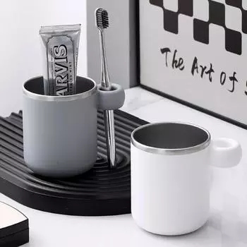 Toothbrush Cup 304 Stainless Steel Liner Mouthwash Cup Household Water Cups Heat-resistant Drinkware Accessories for Bathroom белый