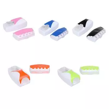 Toothbrush Holder Automatic Toothpaste Dispenser Set Dustproof Sticky Suction Wall Mounted Toothpaste Squeezer Bathroom Holder синий