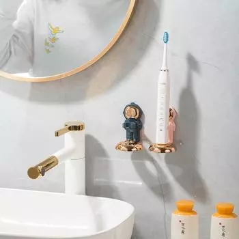Toothbrush Holders For Bathrooms Panda Head Toothbrush Holder Electric Wall-Mounted Holder Child Squeezer Punch Free Paste Rack розовый