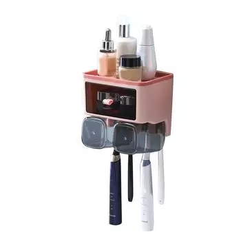 Toothbrush Shelf Punch Free Wall Mounted Mouthwash Cup Holder Toilet Storage Rack Pink 2 Cups розовый