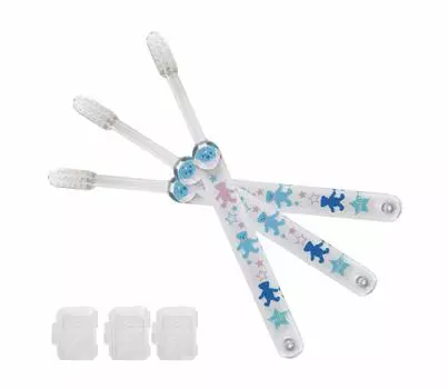 toothbrushes set of 3 for girls ABC bear pattern Made in Japan Children s (with cap)