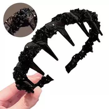 Toothed Wave Headband with Beaded Fluffy Face Wash Hairband Female Hair Accessories Three Layer Beaded