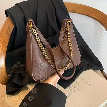 Tooxika Crossbody Bag Повседневная Универсальная Сумка на одно плечо Новый стиль Темпераментная Сумка на цепочке Узор Личи Сумка подмышкой чёрный