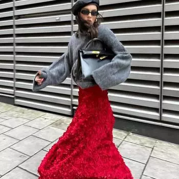 Tooxika Дамская осенне-зимняя новая лепестковая модель длинное вечернее платье юбка L чёрный