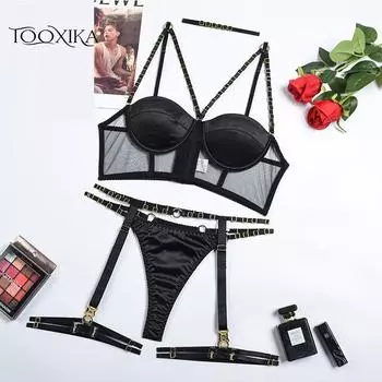 Tooxika Эротическое белье Новая женская мода Процесс сращивания Забавное нижнее белье Перспективный комплект из пяти предметов