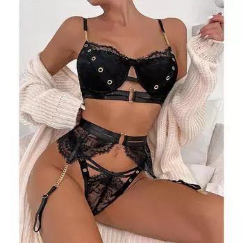 Tooxika Эротическое белье Новое женское сексуальное нижнее белье с металлической цепочкой из трех предметов, комплект кружевного нижнего белья