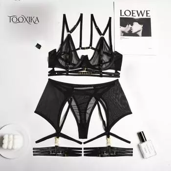 TOOXIKA Эротическое белье, новое женское сексуальное сетчатое сексуальное нижнее белье с кольцами для ног