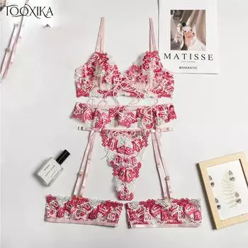 TOOXIKA Эротическое белье, новое женское высококачественное сексуальное нижнее белье с вышивкой, комплект нижнего белья, сетчатый комплект нижнего белья