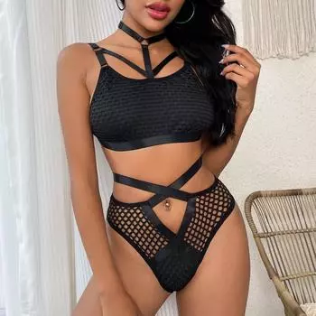 Tooxika Эротическое белье Новый женский сексуальный комплект нижнего белья с большой сеткой и подвесным шейным поясом с перекрестием