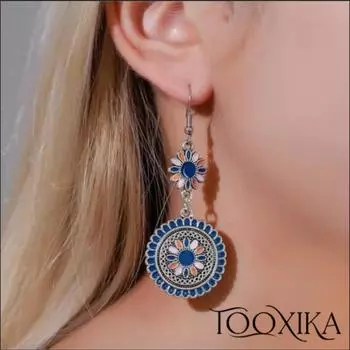 Tooxika Этнический стиль красочные капли масла длинные маленькие серьги в стиле ретро с ромашками дворцовый стиль резные серьги с тотемом из сплава с цветком