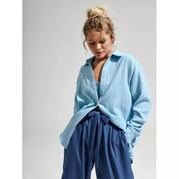 Tooxika Ladies Lazy Loose Cotton Long Sleeve Duffalo Shirt Two Layered Zou Cloth Shirt L