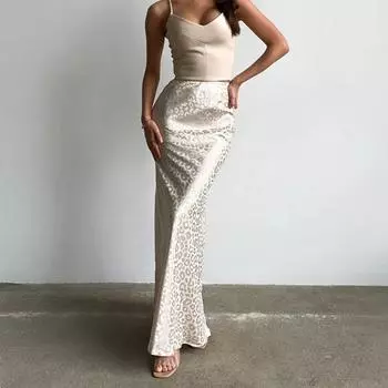 Tooxika Ladies Новая длинная юбка с жаккардовым леопардовым принтом, облегающая бедра L чёрный