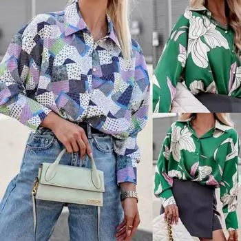 Tooxika Лидер продаж Commuter Printed Long Sleeve Top Lace Свободная рубашка для женщин L