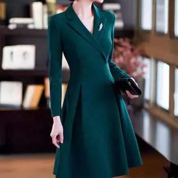 Tooxika Новое однотонное платье с длинными рукавами, элегантный деловой стиль, воротник-стойка, большая юбка-свитер L