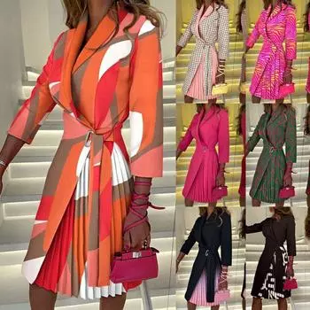 Tooxika Новое модное платье с V-образным вырезом, завязывающимся на талии, плиссированной строчкой и рукавами средней длины L