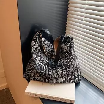 Tooxika Новая эстетическая большая вместительная цветочная сумка Простая и модная маленькая свежая сумка через плечо чёрный