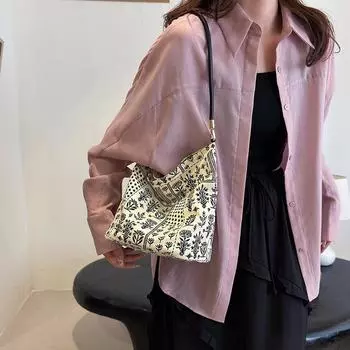 Tooxika Новая большая вместительная сумка из цветочной ткани, новая универсальная сумка в китайском стиле, простая модная, маленькая, свежая, через плечо чёрный