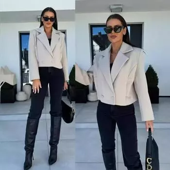 Tooxika Новая мода британский стиль костюм воротник шерстяной пиджак L абрикосовый