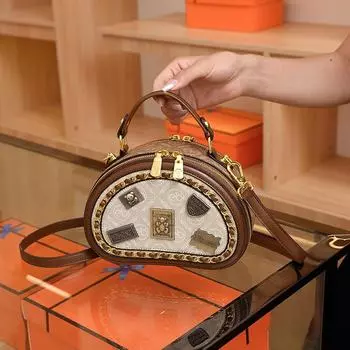 Tooxika Новая модная простая ретро-сумка-значок, популярный стиль, женская универсальная сумка-мессенджер через плечо, маленькая круглая сумка коричневый