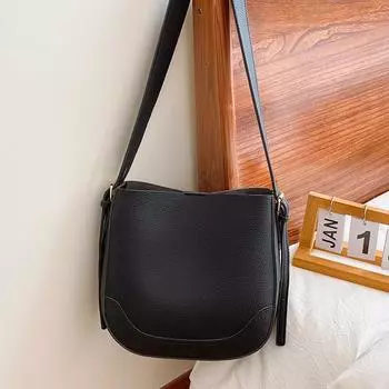 Tooxika Новая мягкая кожаная простая большая вместительная сумка-ведро через плечо женская сумка для поездок на работу чёрный