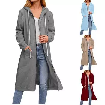 Tooxika Новая однотонная куртка с длинным рукавом на молнии для женщин со свободным свитером средней длины с капюшоном L