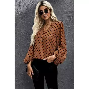 Tooxika Новая осенняя рубашка из шифона с принтом в горошек и рукавами-фонариками 2XL чёрный