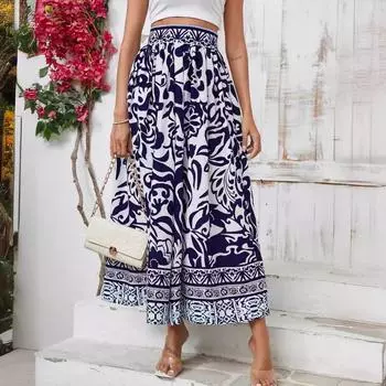 Tooxika, новая полуюбка в этническом стиле с принтом, праздничная повседневная большая распашная длинная юбка L