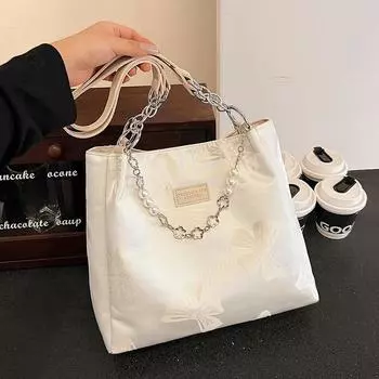 Tooxika Новая Повседневная Сумка Через Плечо Большой Вместимости Модная Большая Сумка На Цепи Простая Модная Текстурная Женская Сумка белый