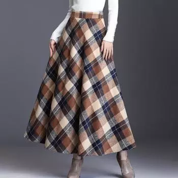 Tooxika новая шерстяная полуюбка оверсайз для женщин с контрастной клетчатой юбкой с высокой талией L