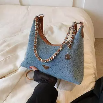 Tooxika Новая женская сумка-мессенджер с клетчатой цепочкой, текстурированная сумка через плечо через подмышку синий