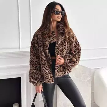Tooxika Новое осенне-зимнее плюшевое леопардовое короткое пальто с лацканами L