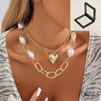 Tooxika, новое ожерелье, индивидуальное двойное ожерелье с искусственным жемчугом, простое и универсальное ожерелье с подвеской в виде персикового сердца