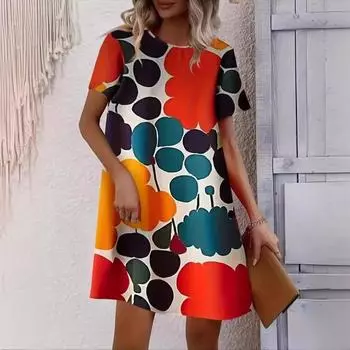 Tooxika Новое женское платье с коротким рукавом, круглый вырез, свободная талия, короткая юбка А-силуэта L
