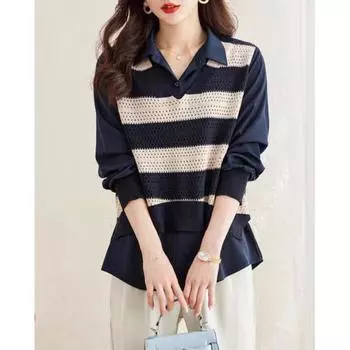 Tooxika Новые двухкомпонентные топы, воротник рубашки, вязаный свитер, полосатый жилет, свитер 4XL армия зеленый