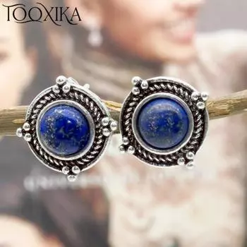 Tooxika Новые модные серьги с инкрустацией жемчугом Простые ретро-серьги из тайского серебра с лазуритом
