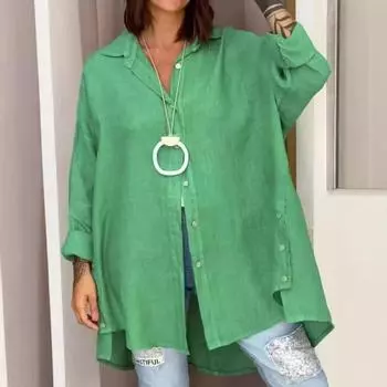 Tooxika Новые топы Повседневная свободная рубашка с лацканами из хлопка и льна однотонного цвета с длинными рукавами M чёрный