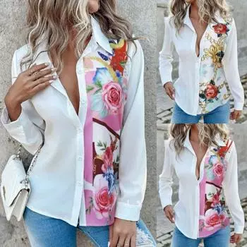 Tooxika Новые женские топы с длинным рукавом, контрастные цветные напечатанные лацканы, однобортная рубашка L