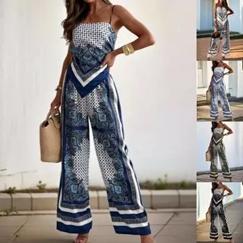 Tooxika новый модный женский костюм с принтом, топ на подтяжках, позиционирующий цветок, широкие брюки, костюм L