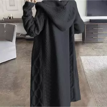 Tooxika Новый осенне-зимний вязаный однотонный свитер средней длины с капюшоном, кардиган, пальто L