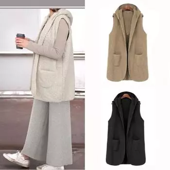 Tooxika Новый осенне-зимний жилет большого размера для женщин из овечьей шерсти средней длины с капюшоном, двухсторонняя плюшевая куртка, жилет XL