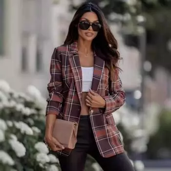 Tooxika Новый осенний клетчатый маленький пиджак L чёрный