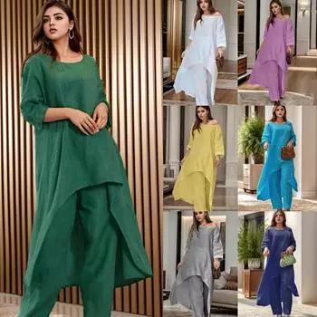 Tooxika, новый топ с длинными рукавами нестандартной формы из хлопка и льна, широкие брюки, повседневный однотонный комплект L